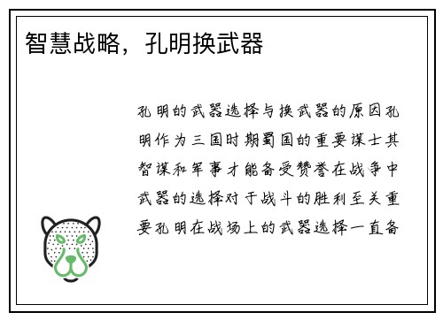 智慧战略，孔明换武器